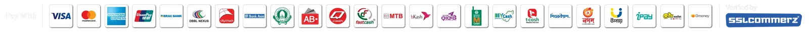 Pay with Visa, Mastercard, bKash, Nagad, Rocket and more. Verified by SSLCommerz